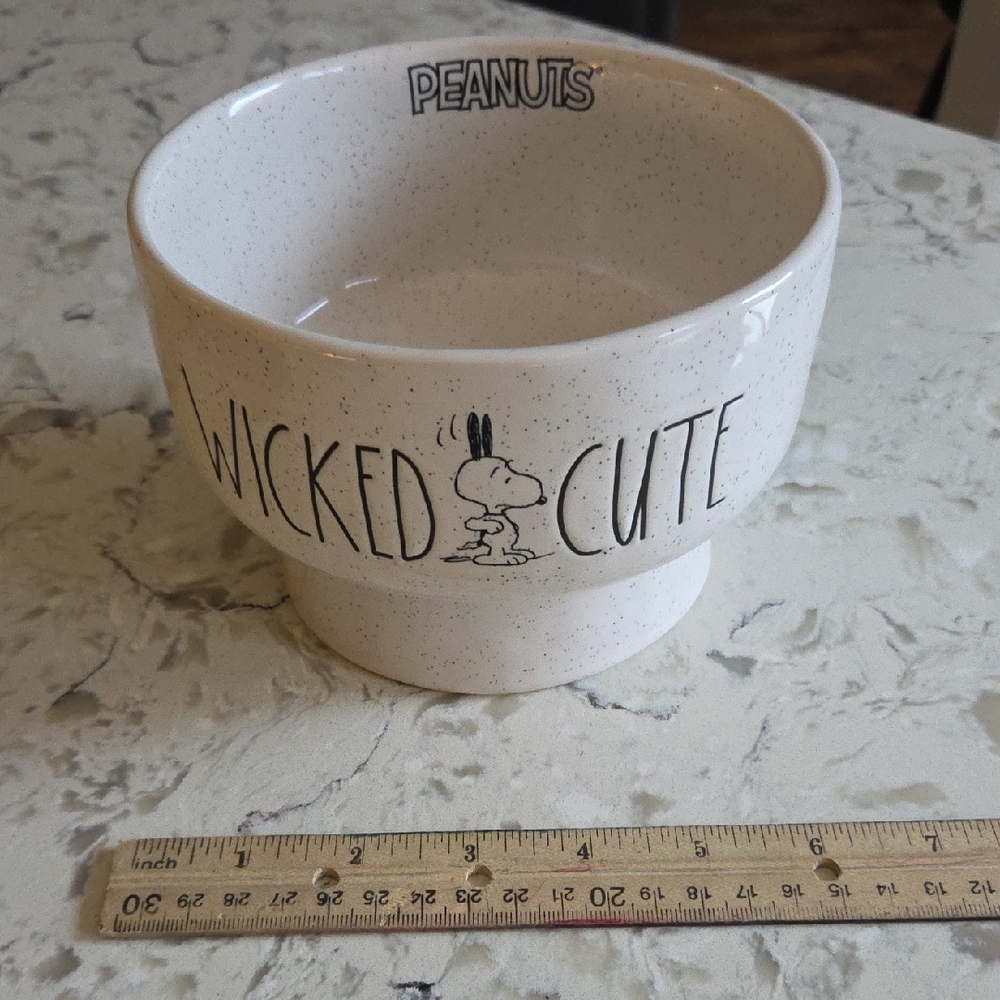 Rae Dunn Peanuts Speckled White 'Wicked Cute' Pedestal Bowl